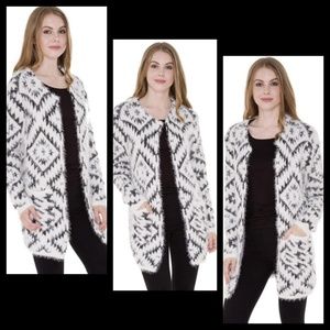 Fuzzy Knit Diamond Pattern Cardigan!